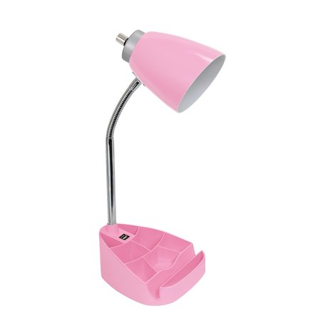 LIMELIGHTS Gooseneck Organizer Desk Lamp with Holder and USB Port, Pink LD1056-PNK